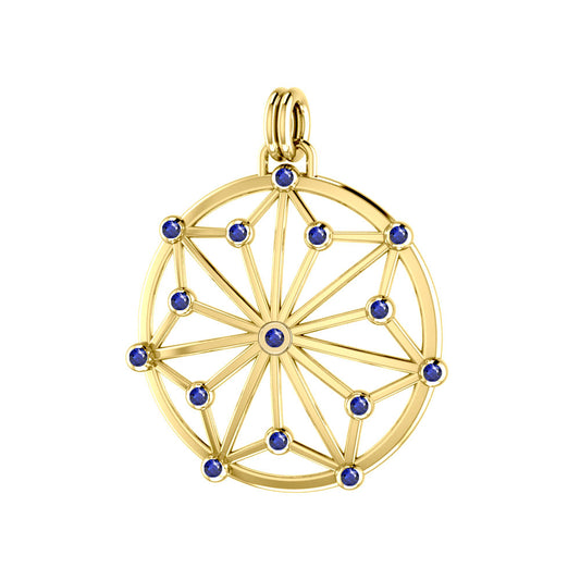 Round Tetragram Energy Symbol Silver with 14K Gold Vermeil Plate Pendant With Gemstones VPD3308