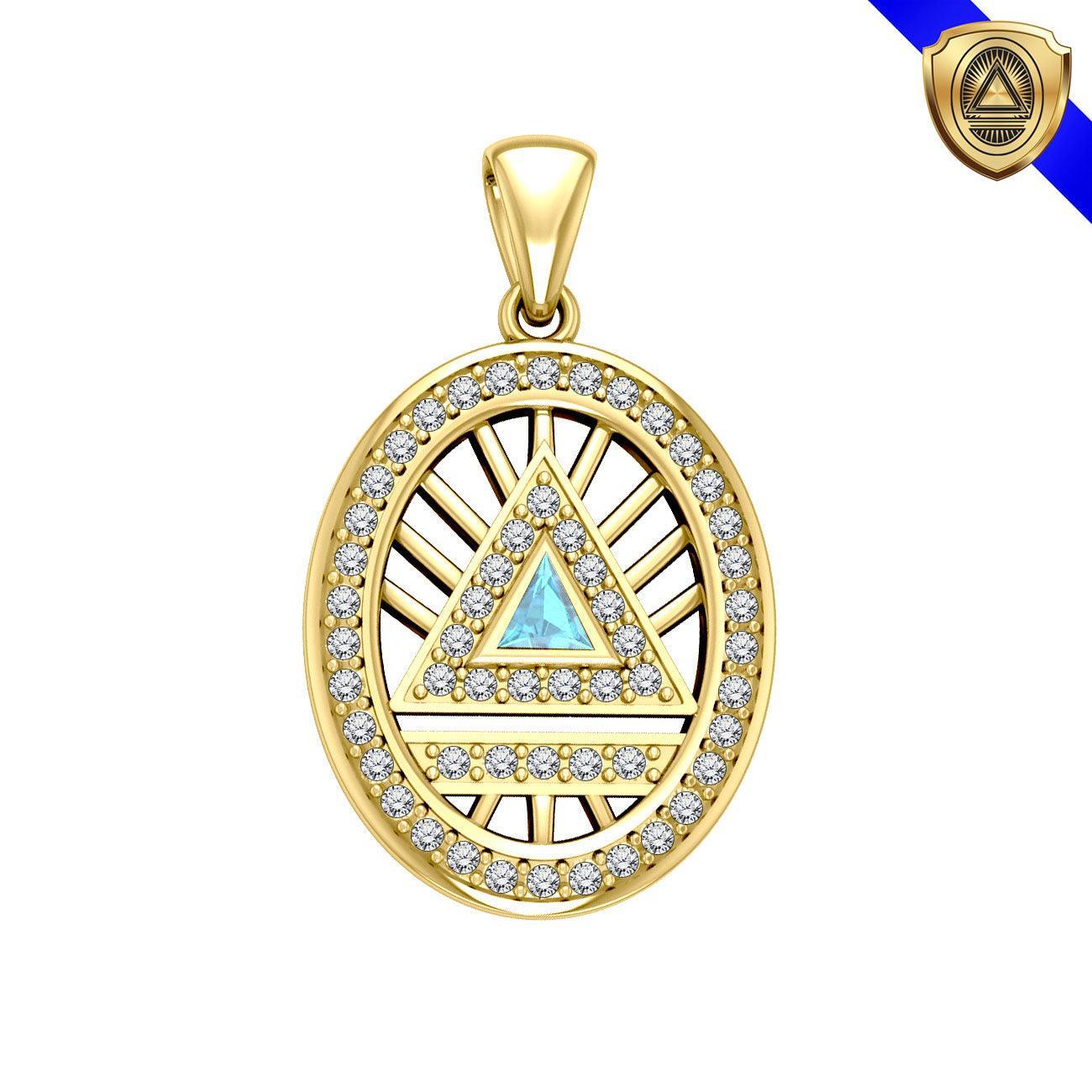 Large System Energy Symbol Gold Vermeil Plate on Silver Pendant with Gemstone VPD3698 - peterstone.dropshipping