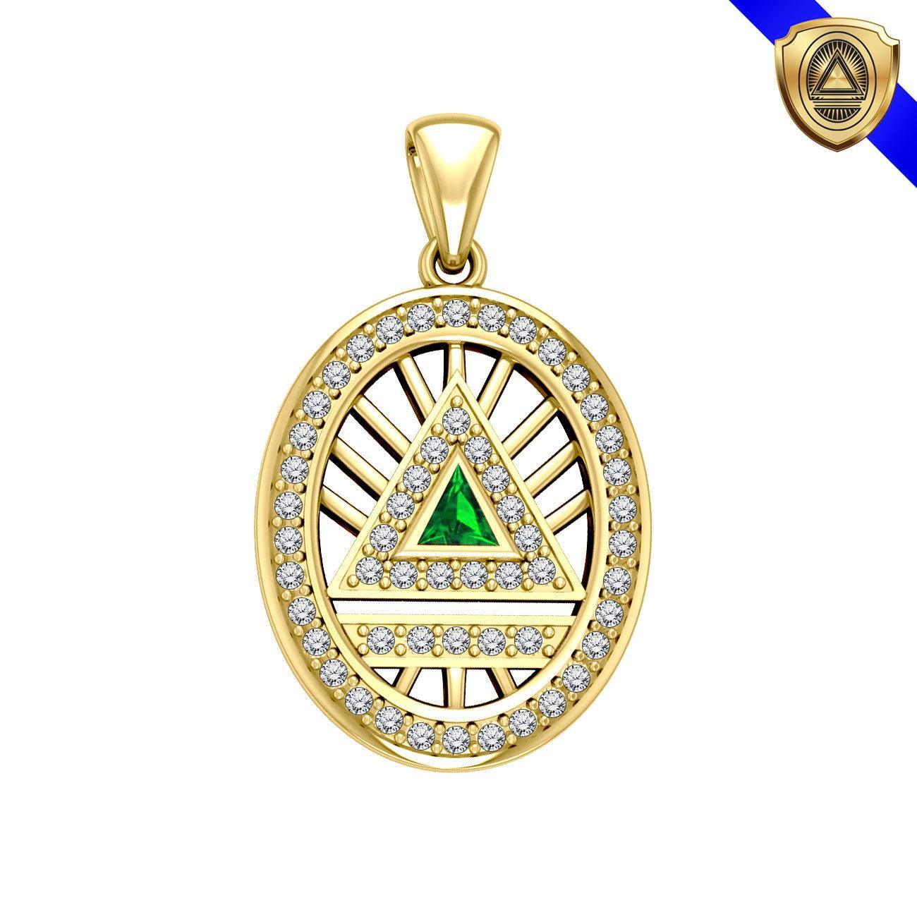 Large System Energy Symbol Gold Vermeil Plate on Silver Pendant with Gemstone VPD3698 - peterstone.dropshipping