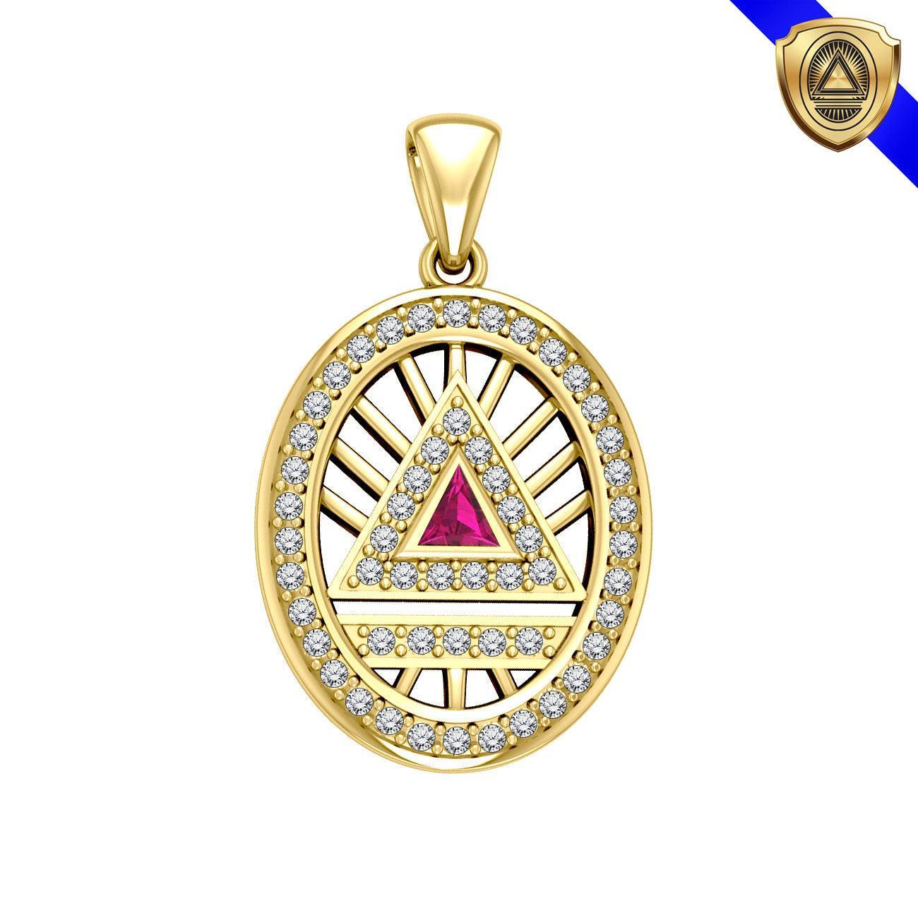 Large System Energy Symbol Gold Vermeil Plate on Silver Pendant with Gemstone VPD3698 - peterstone.dropshipping
