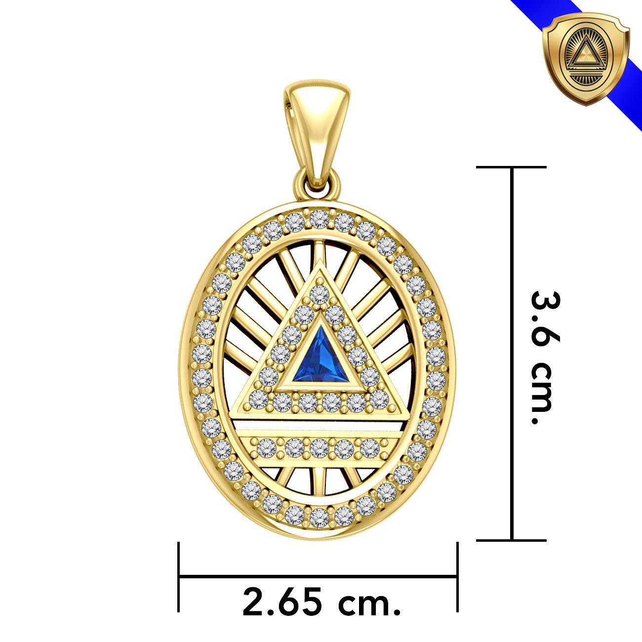 Large System Energy Symbol Gold Vermeil Plate on Silver Pendant with Gemstone VPD3698 - peterstone.dropshipping