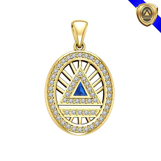 Large System Energy Symbol Gold Vermeil Plate on Silver Pendant with Gemstone VPD3698 - peterstone.dropshipping