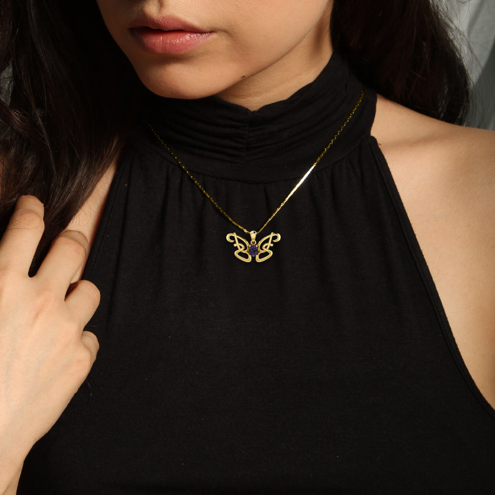 Peter Stone Identity Butterfly Gold Vermeil Plate on Sterling Silver Pendant with Gemstone VPD6428