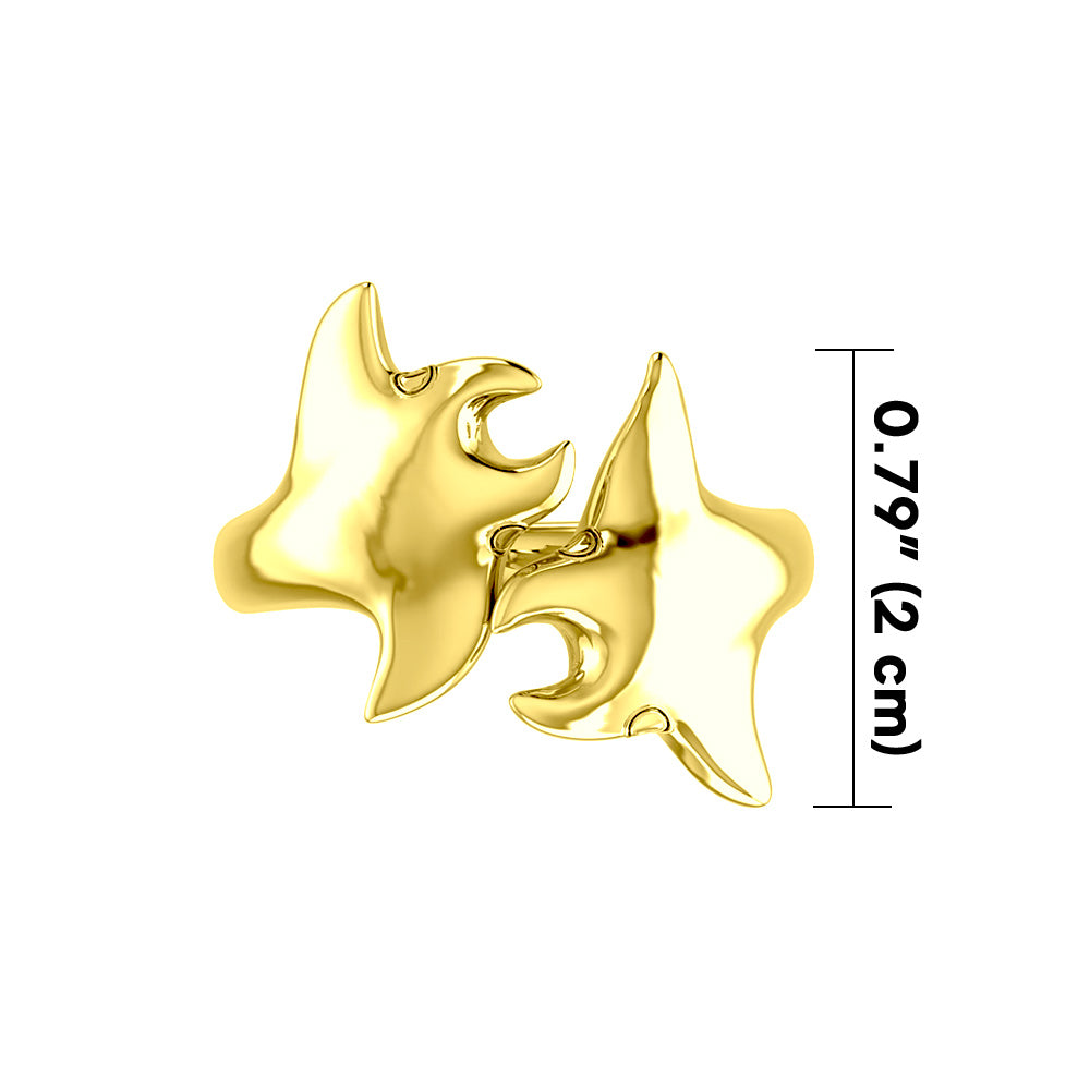 Double Manta Ray Sterling Silver with 14K Gold Vermeil Ring VRI1832