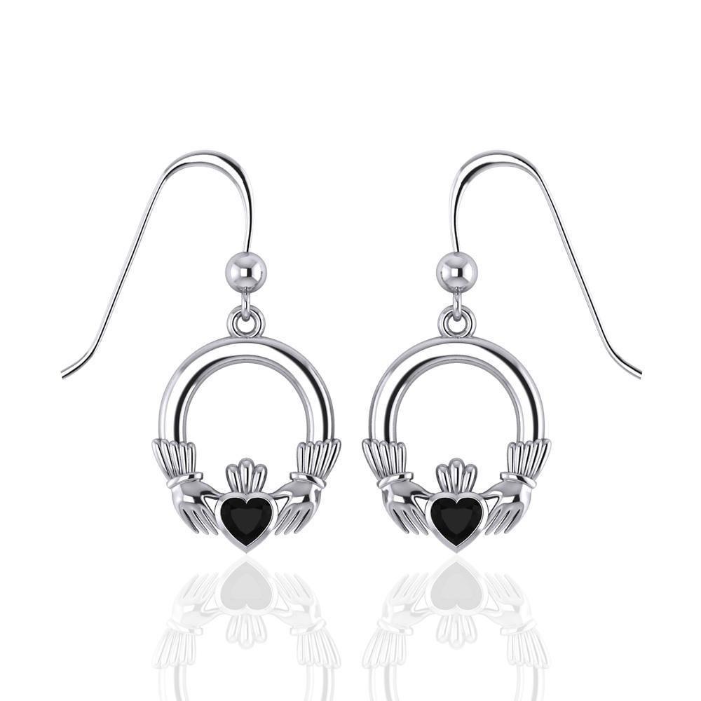 Irish Claddagh with Malachite Inlay Sterling Silver Earrings WE142