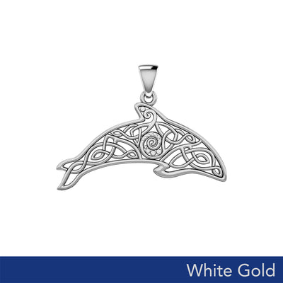 Celtic Filigree Dolphin Solid White Gold Pendant WPD5699