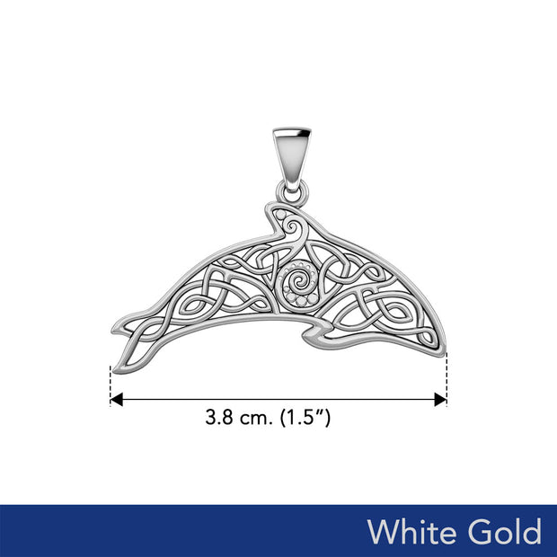 Celtic Filigree Dolphin Solid White Gold Pendant WPD5699