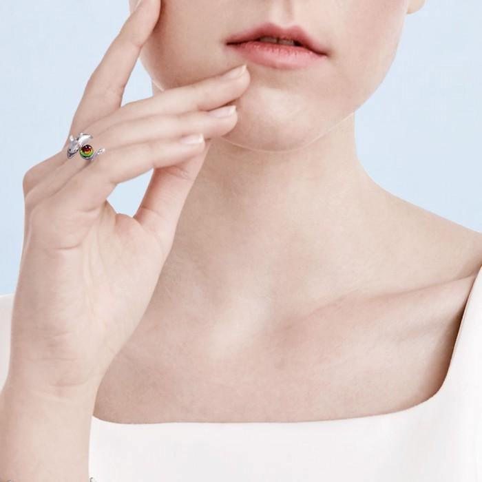 Dolphin and Gemstone Sterling Silver Ring WR201