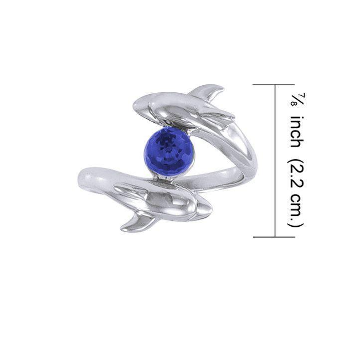 Dolphin and Gemstone Sterling Silver Ring WR201
