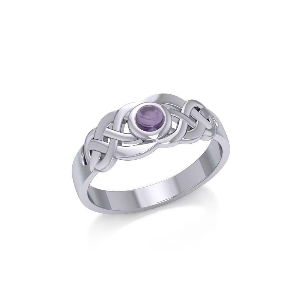 The eternal flow of interconnectedness ~ Sterling Silver Celtic Knotwork Ring with Gemstone JR153