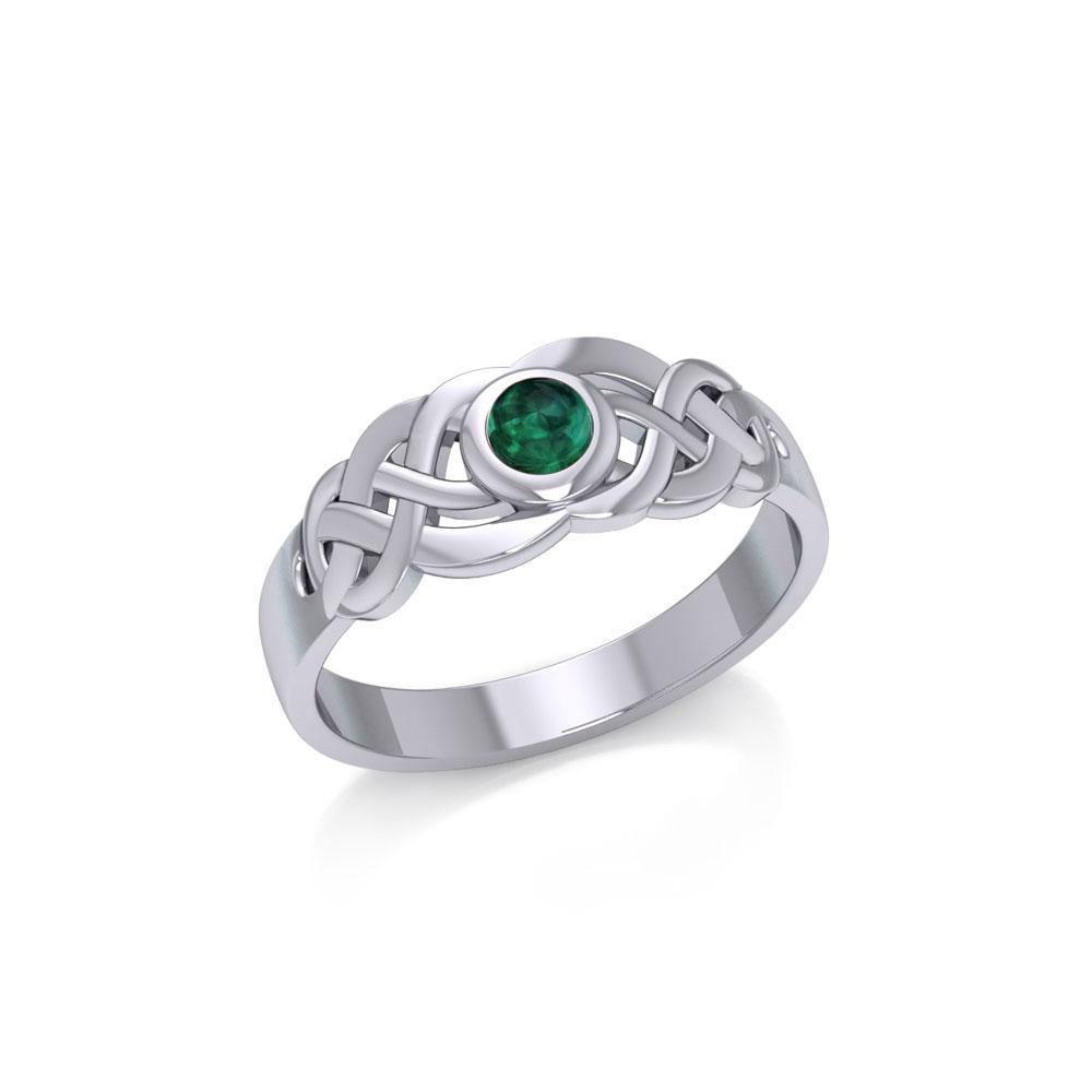 The eternal flow of interconnectedness ~ Sterling Silver Celtic Knotwork Ring with Gemstone JR153