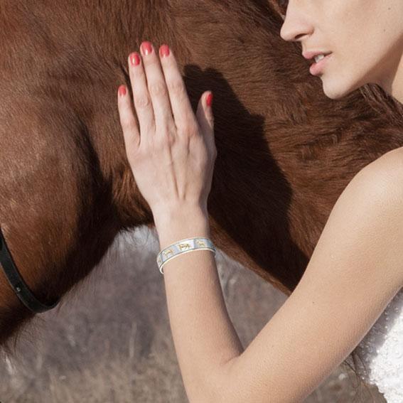The Noble Friesian Horse ~ Sterling Silver Cuff Bracelet Jewelry with 14k Gold accent MBA043