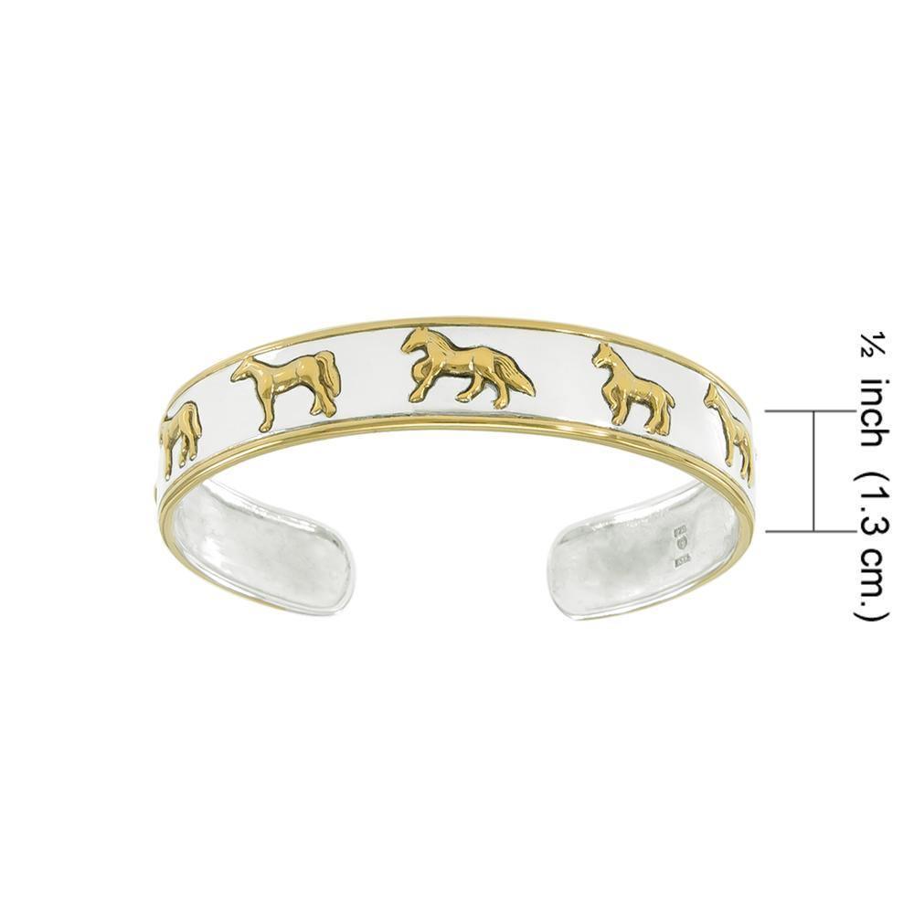 The Noble Friesian Horse ~ Sterling Silver Cuff Bracelet Jewelry with 14k Gold accent MBA043