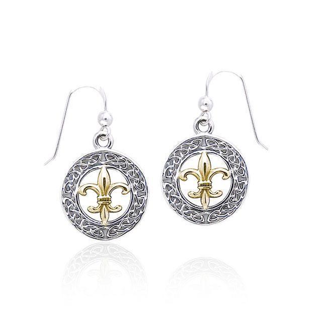 You’re worth the beauty and loyalty ~ Celtic Knotwork Fleur-de-Lis Sterling Silver Hook Earrings with 14k Gold accent MER113