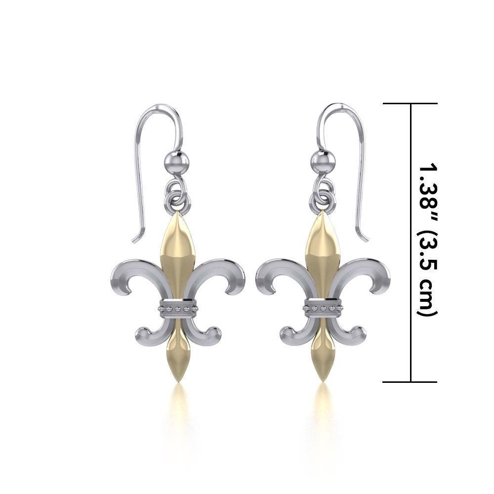 Brilliant symbolism in Fleur-de-Lis ~ Sterling Silver Jewelry Hook Earrings with 14k Gold accent MER117