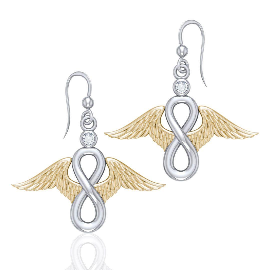 Angel Wings and Infinity Symbol with Gemstone Silver and Gold Earrings MER1665