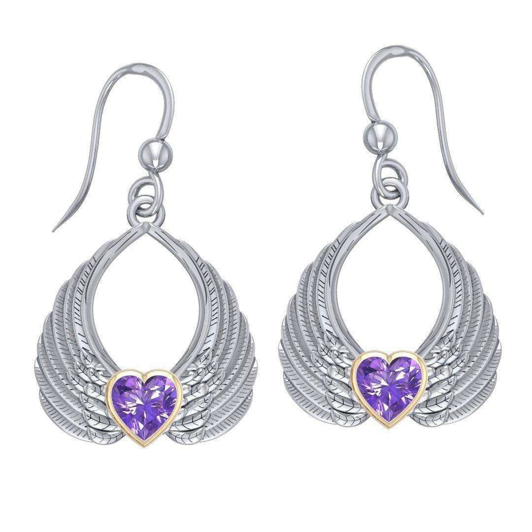 Gemstone Heart Angel Wings Silver and Gold Earrings MER1723