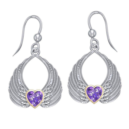 Gemstone Heart Angel Wings Silver and Gold Earrings MER1723
