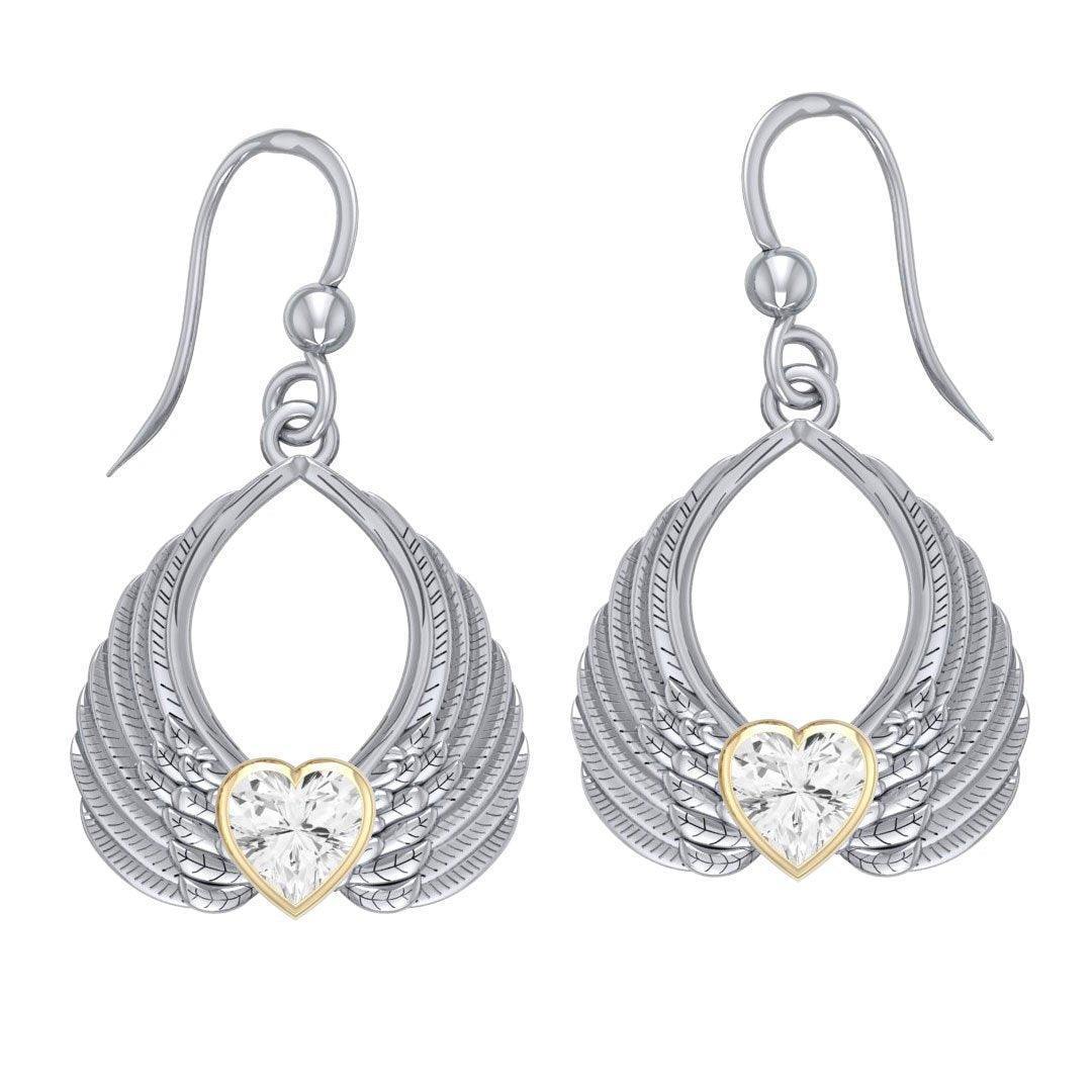 Gemstone Heart Angel Wings Silver and Gold Earrings MER1723