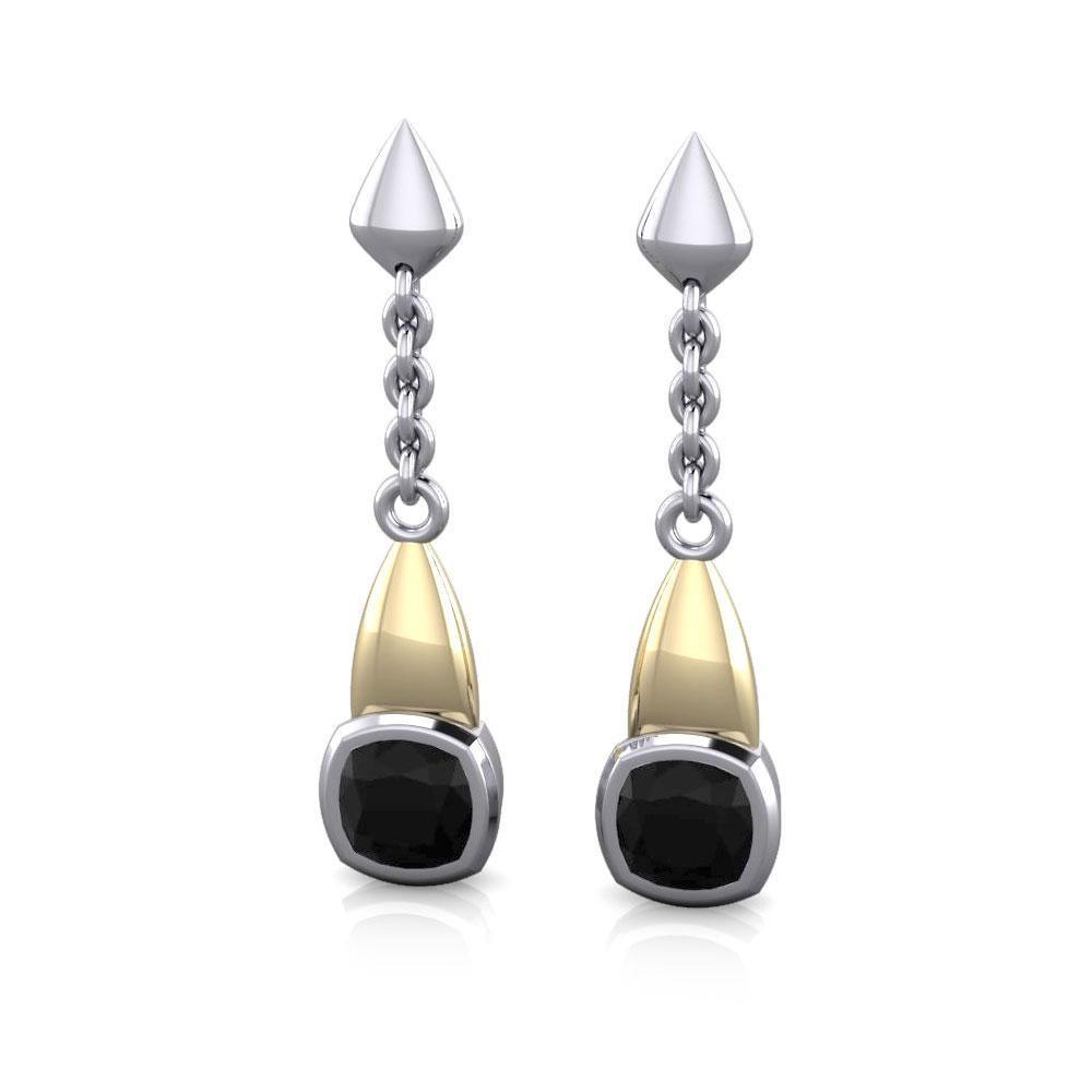 Black Magic Square Silver & Gold Earrings MER402