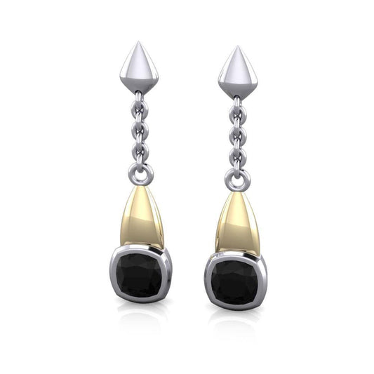 Black Magic Square Silver & Gold Earrings MER402