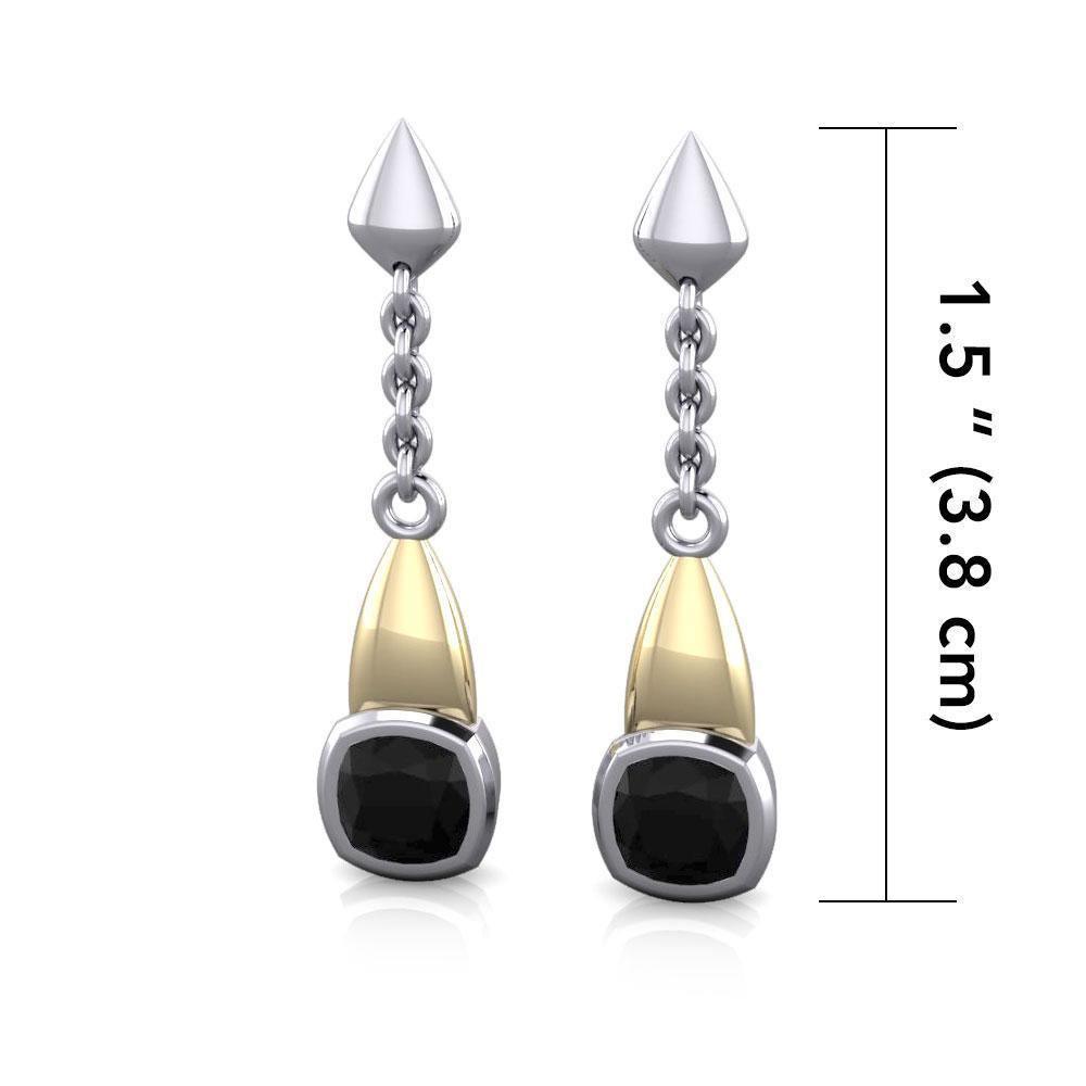 Black Magic Square Silver & Gold Earrings MER402