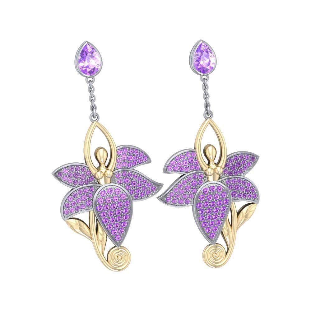 Dancing Lotus Silver, Gold & Gemstone Earrings MER520