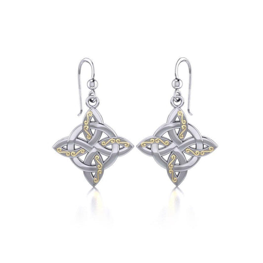 Celtic Four Point Knot Silver and Gold Earrings MER703