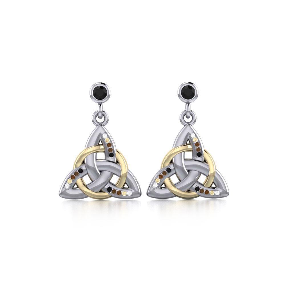 A lasting grace and happiness ~ Celtic Knotwork Trinity Heart Silver Earrings with 18k Gold accent and Gemstones MER704