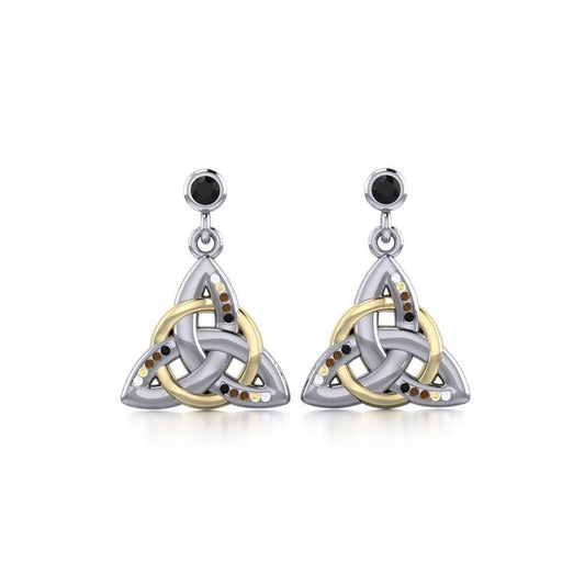 A lasting grace and happiness ~ Celtic Knotwork Trinity Heart Silver Earrings with 18k Gold accent and Gemstones MER704