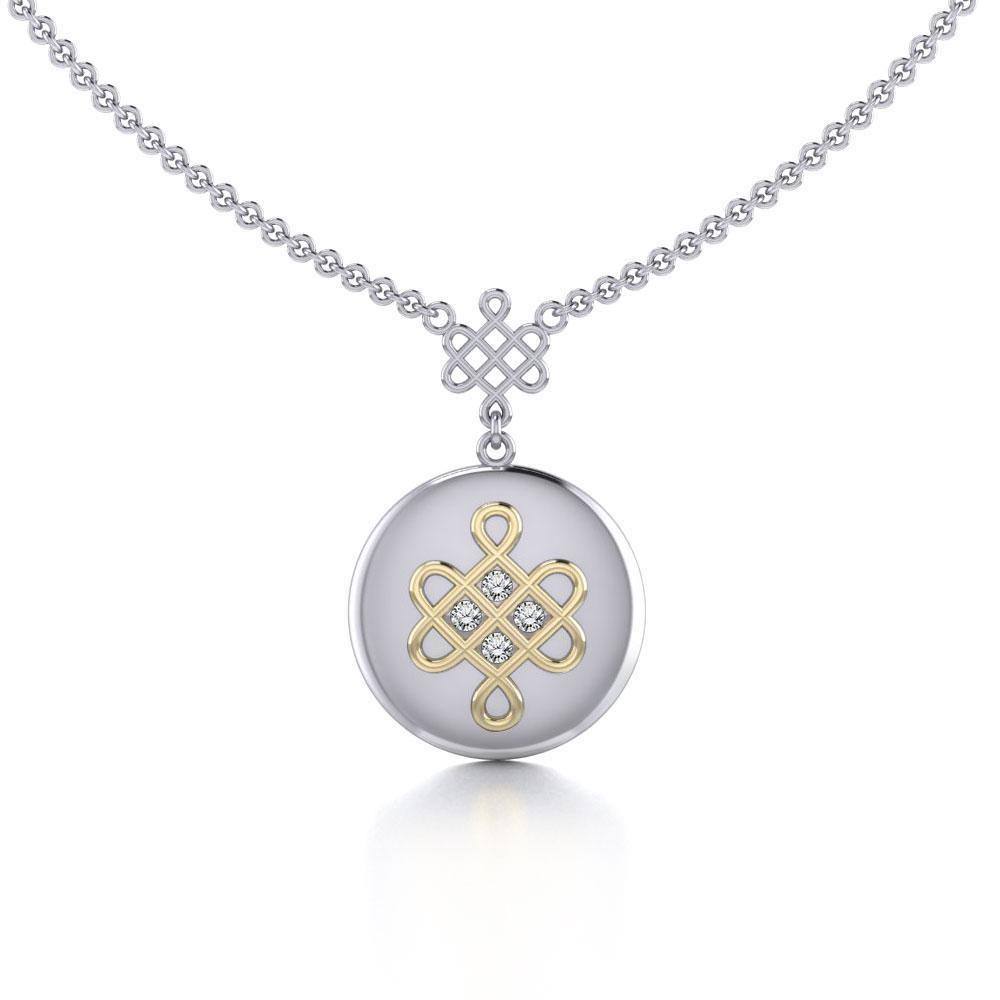 Chinese Mystic Knot Silver and Gold Necklace MNC357