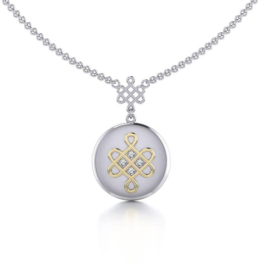 Chinese Mystic Knot Silver and Gold Necklace MNC357