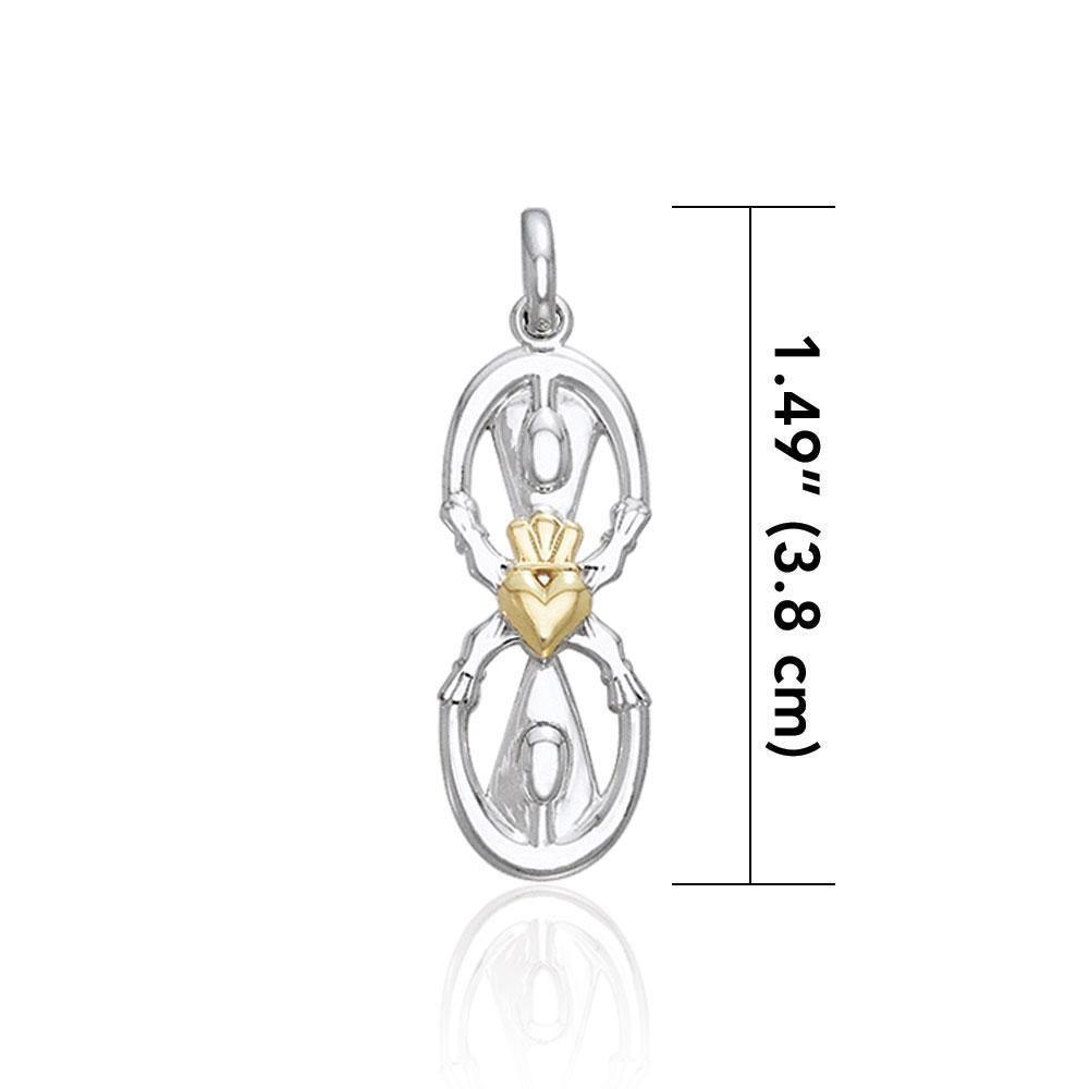 Share the love, loyalty, and friendship ~ Sterling Silver Two-toned Goddess Danu in Claddagh Pendant with 14k Gold accent MPD1198