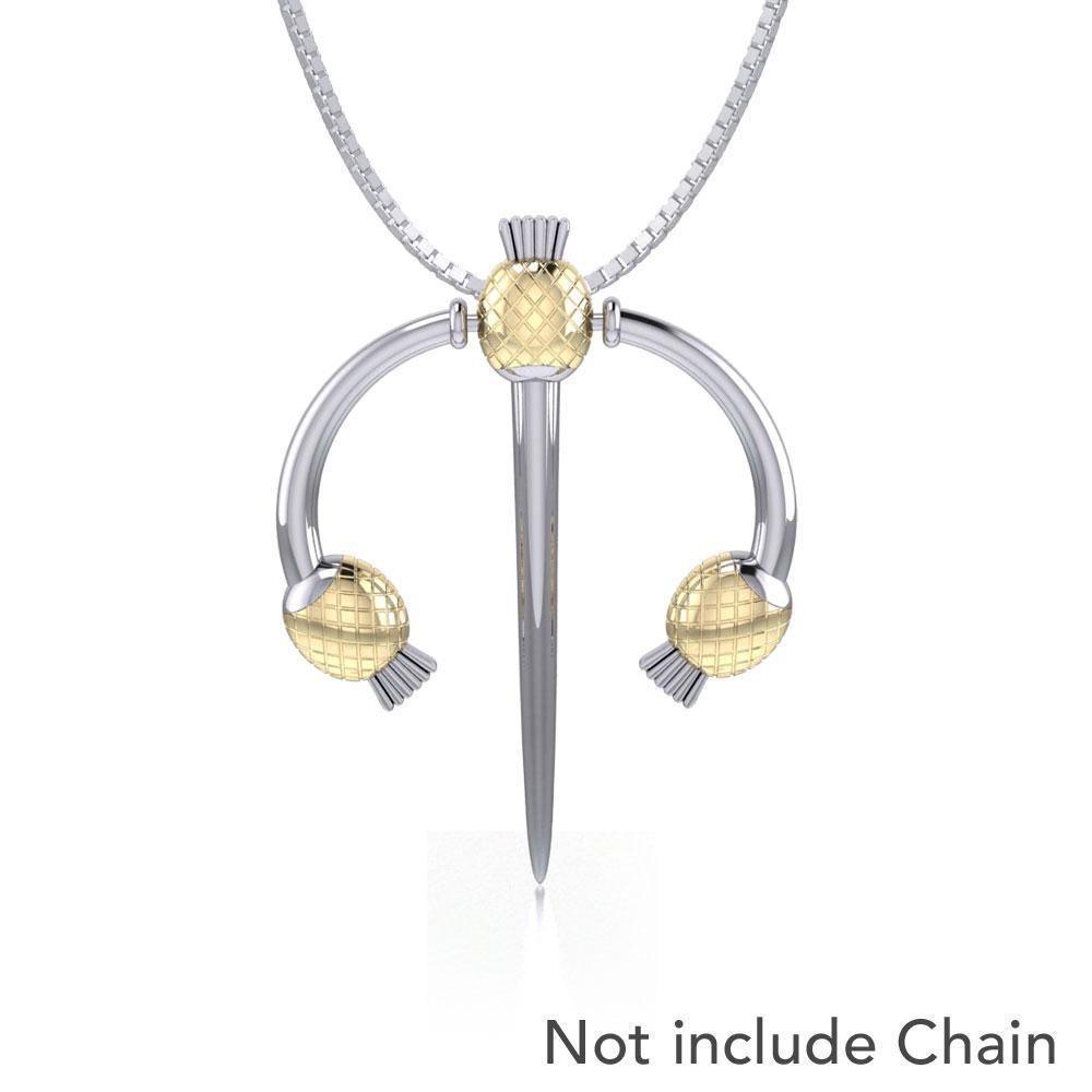 A resilient Irish pride ~ Sterling Silver Goddess Danu-inspired Thistle Pendant Jewelry with 14k Gold accent MPD1234