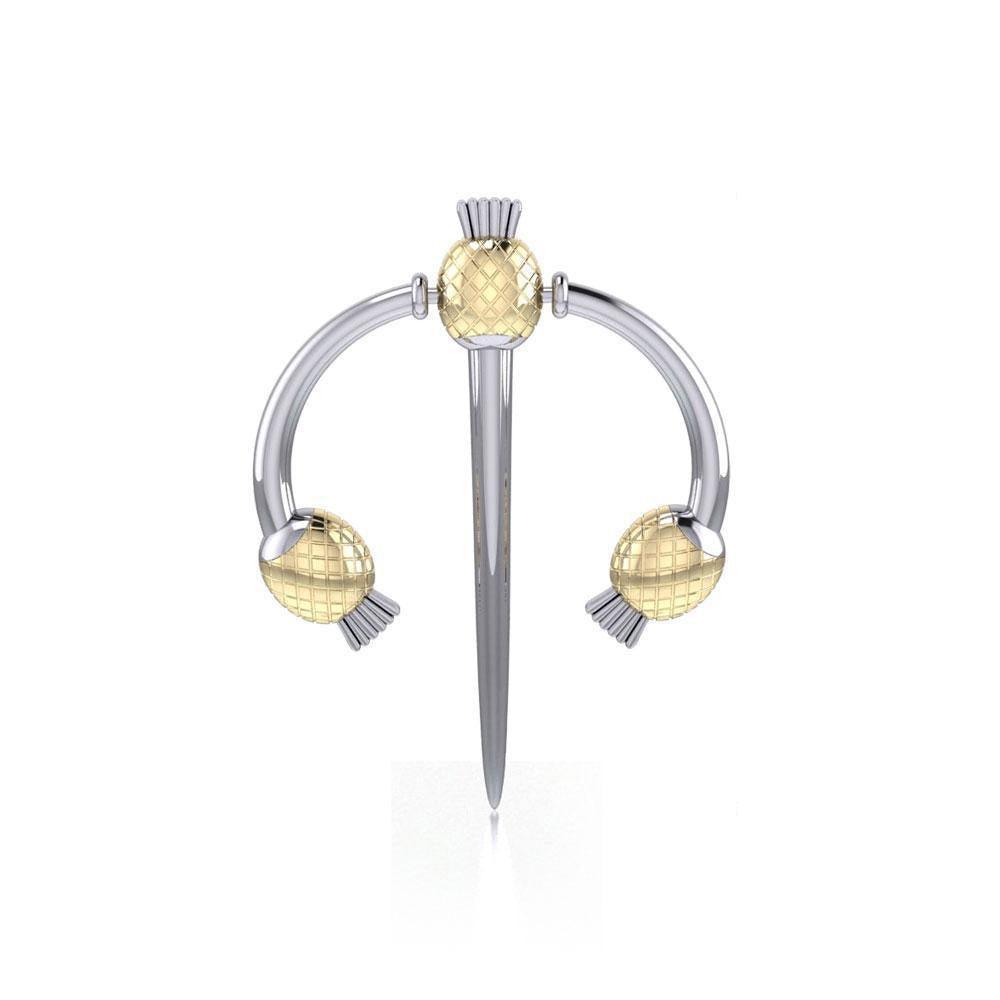 A resilient Irish pride ~ Sterling Silver Goddess Danu-inspired Thistle Pendant Jewelry with 14k Gold accent MPD1234 - Wholesale Jewelry