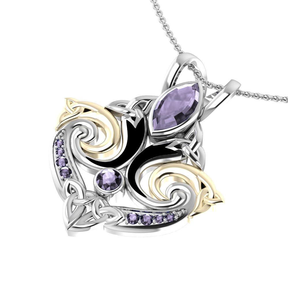 Look beyond your life’s endless journey ~ Sterling Silver Celtic Triquetra Pendant Jewelry with 14k Gold accent and Gemstone MPD1273
