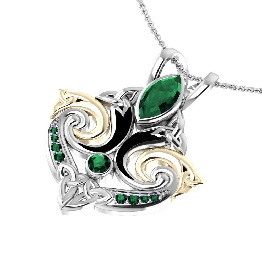 Look beyond your life’s endless journey ~ Sterling Silver Celtic Triquetra Pendant Jewelry with 14k Gold accent and Gemstone MPD1273