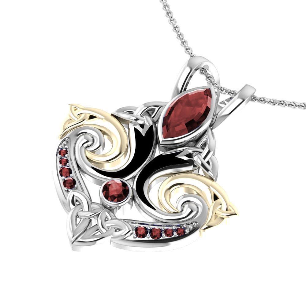 Look beyond your life’s endless journey ~ Sterling Silver Celtic Triquetra Pendant Jewelry with 14k Gold accent and Gemstone MPD1273