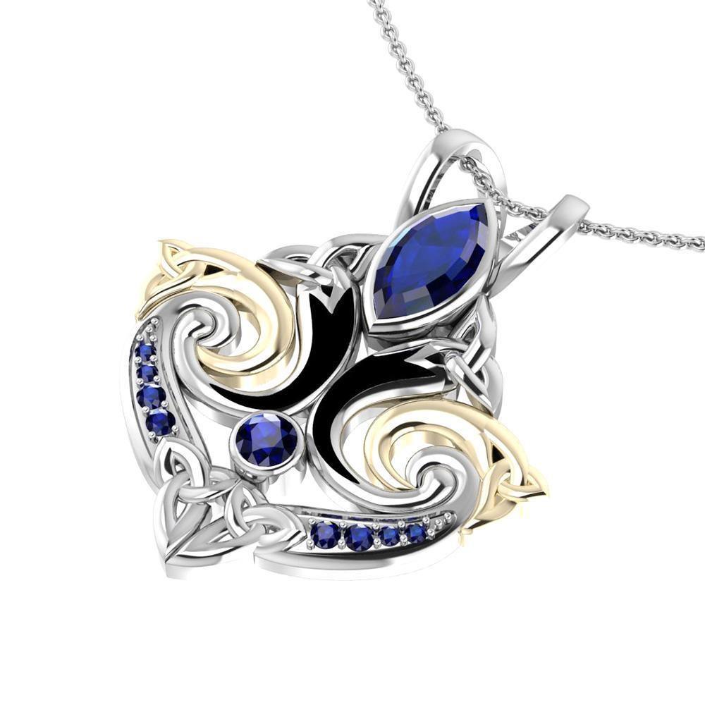 Look beyond your life’s endless journey ~ Sterling Silver Celtic Triquetra Pendant Jewelry with 14k Gold accent and Gemstone MPD1273