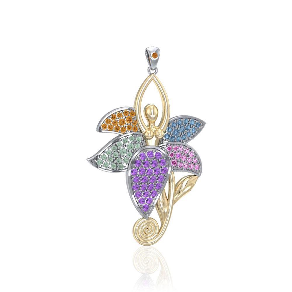 Dancing Lotus Silver &14K Gold accent Pendant MPD1557