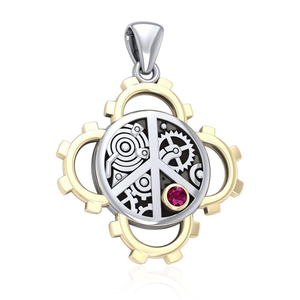 Peace Steampunk Sterling Silver and Gold Pendant MPD3927