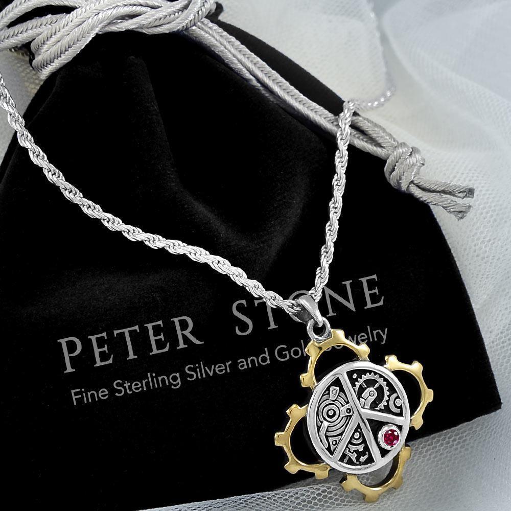 Peace Steampunk Sterling Silver and Gold Pendant MPD3927