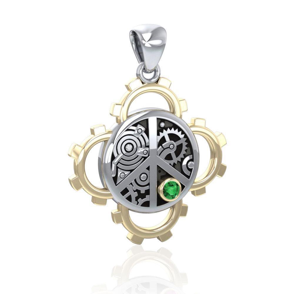 Peace Steampunk Sterling Silver and Gold Pendant MPD3927