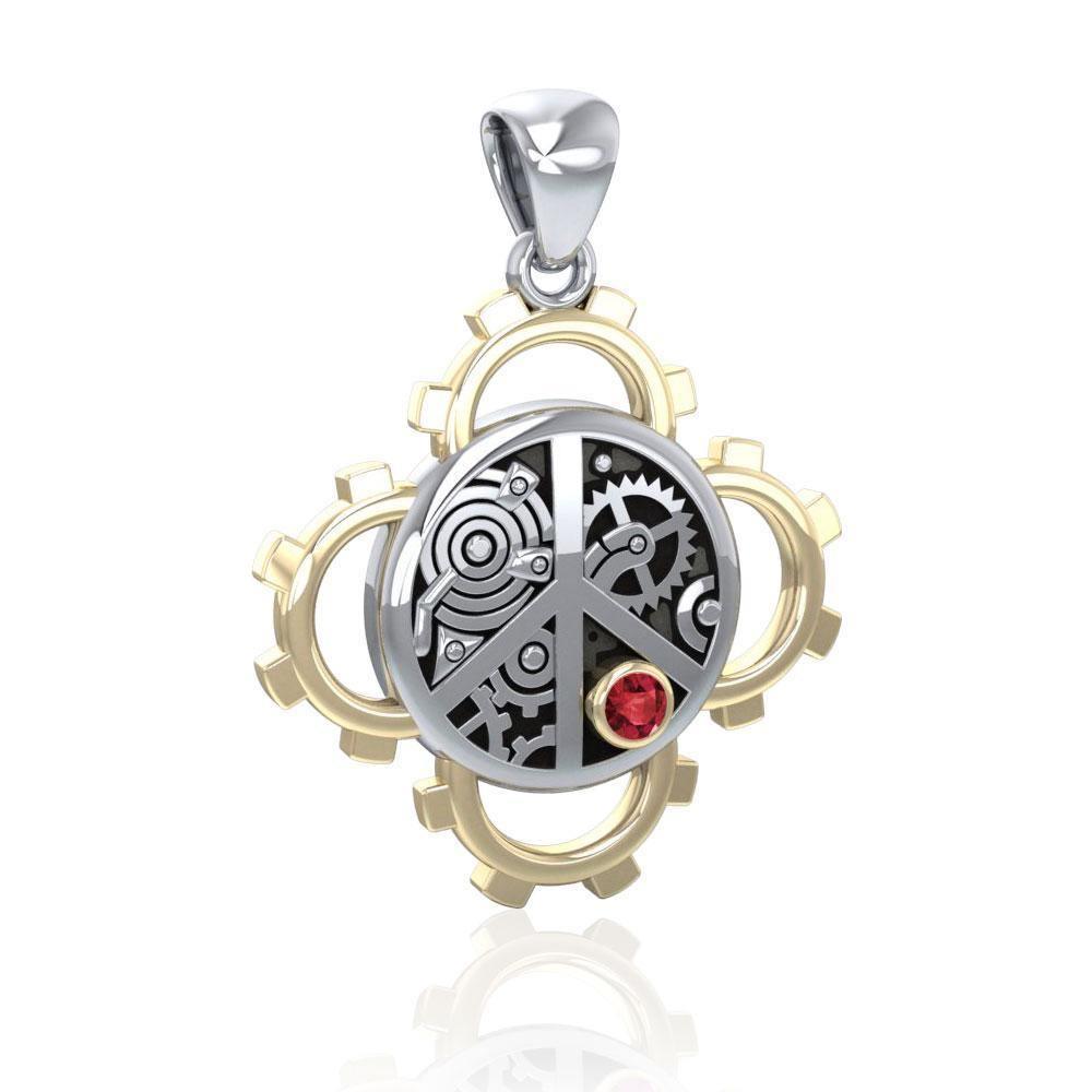 Peace Steampunk Sterling Silver and Gold Pendant MPD3927