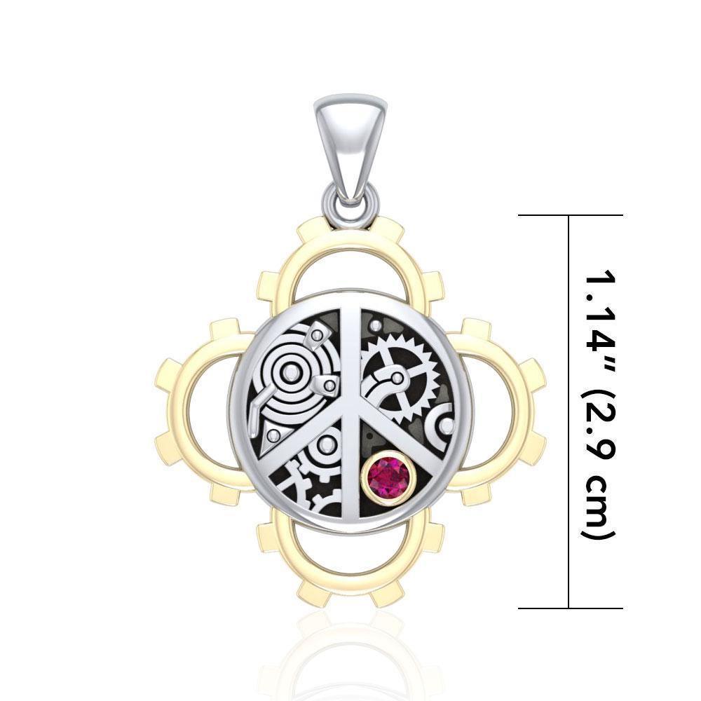 Peace Steampunk Sterling Silver and Gold Pendant MPD3927
