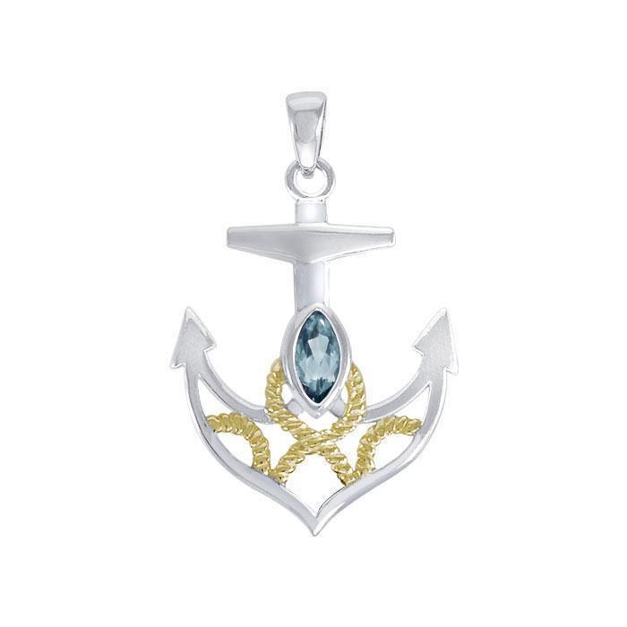 Hold on to your life's rope and anchor ~ Sterling Silver Jewelry Pendant with 14k Gold accent MPD4049