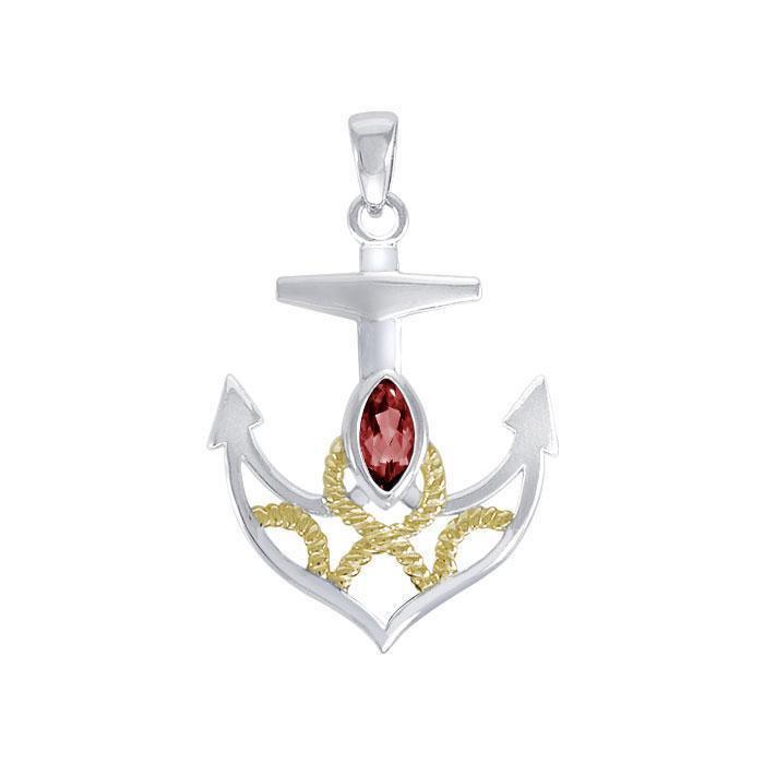 Hold on to your life's rope and anchor ~ Sterling Silver Jewelry Pendant with 14k Gold accent MPD4049