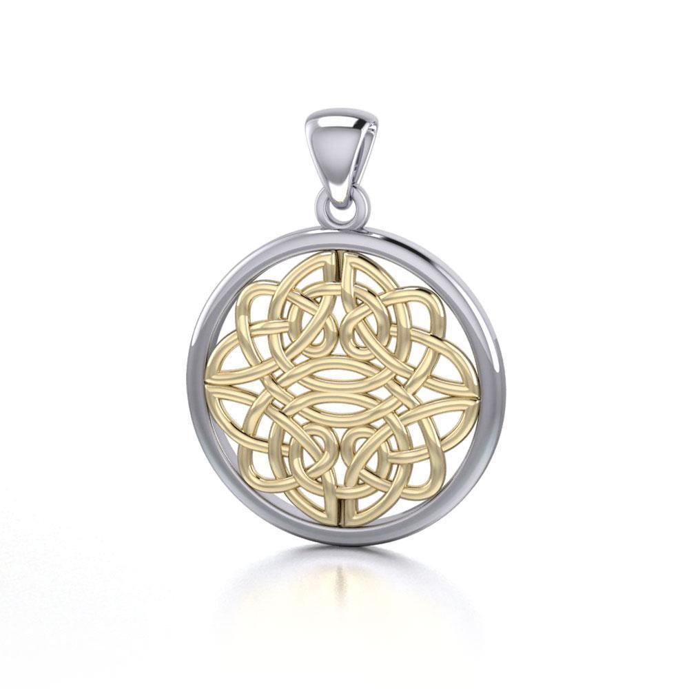 Round Celtic Knotwork Sterling Silver Pendant Jewelry with Gold accent MPD4462