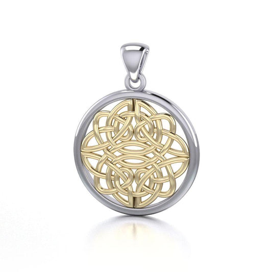 Round Celtic Knotwork Sterling Silver Pendant Jewelry with Gold accent MPD4462