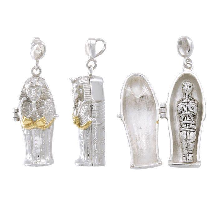 Egyptian Mummy Sarcophagus Protection Silver and Gold Pendant MPD4749